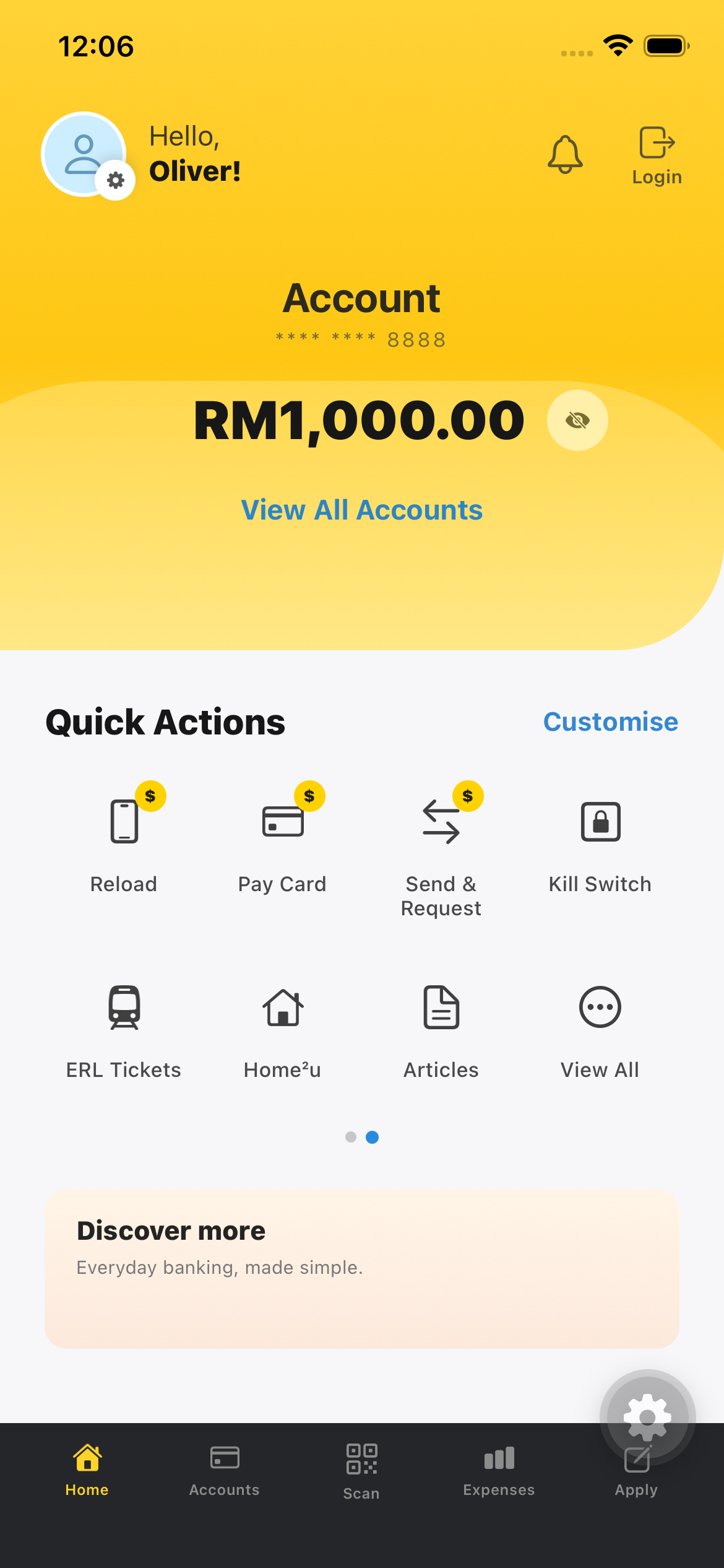 LarpFi fictional Bank Account interface